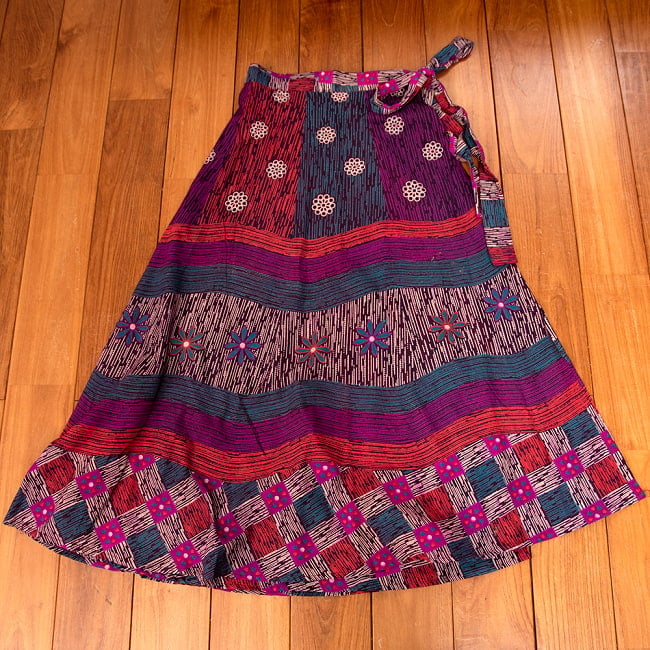 インド伝統柄が美しい　コットンラップスカート-マキシ丈 14 - 6：パッチ・パープル