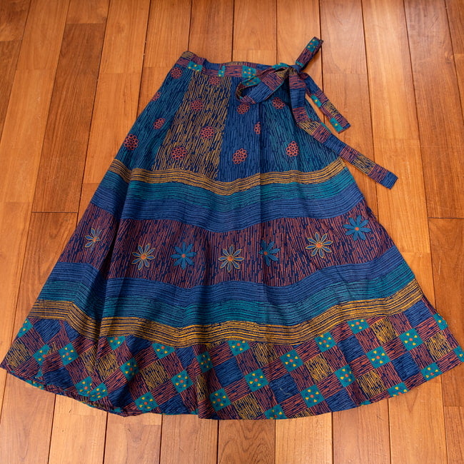 インド伝統柄が美しい　コットンラップスカート-マキシ丈 16 - 8：パッチ・ネイビー