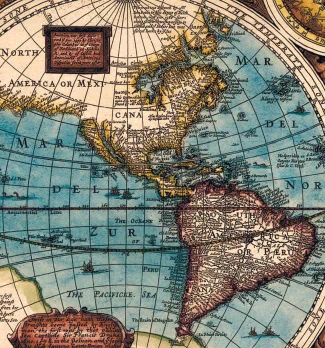 【17世紀】アンティーク地図ポスター[A NEW AND ACCVRAT MAP OF THE WORLD]【両半球世界地図】 3 - アメリカ大陸付近の拡大写真です