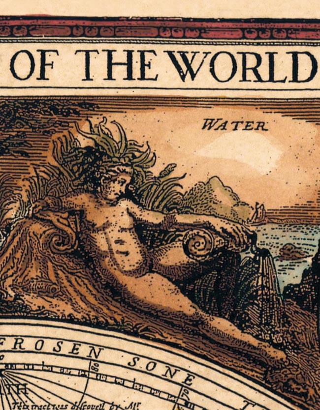 【17世紀】アンティーク地図ポスター[A NEW AND ACCVRAT MAP OF THE WORLD]【両半球世界地図】 6 - エレメントの絵も豪華です