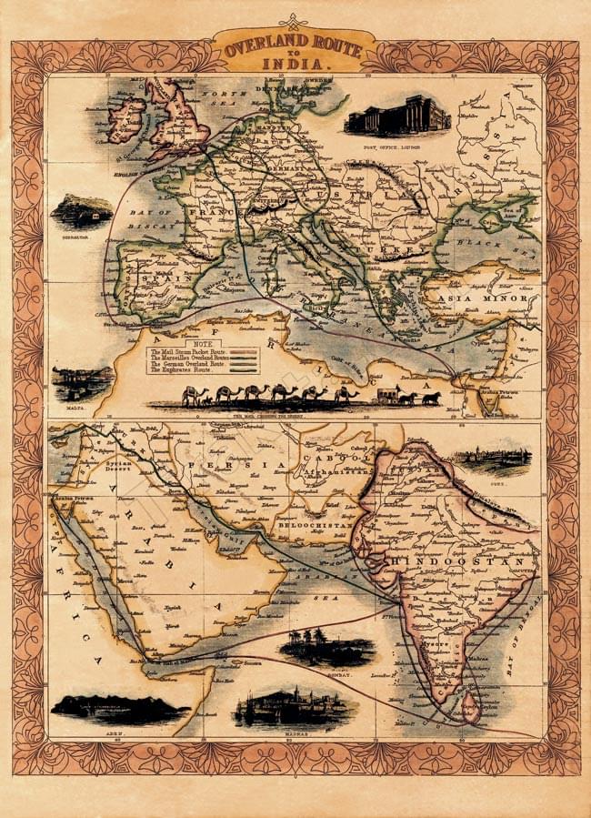 19世紀】アンティーク地図ポスター[OVERLAND　ROUTE　の通販　TO　INDIA]【ヨーロッパ・インド周辺】
