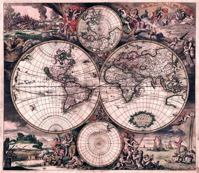 地図 アンティーク地図 古地図 世界地図 (17世紀)アンティーク地図ポスター Nova Totius Terrarum Orbis Tabula