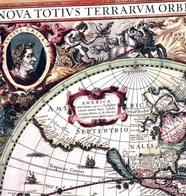 【17世紀】アンティーク地図ポスター[Nova Totius Terrarum Orbis Geographica Ac Hydrographica Tabula]【両半球世界地図】 6 - 四大元素を表した挿絵も豪華で、地図を彩っています。