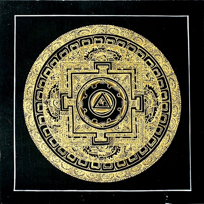 タンカ -金字マントラ(黒）[一辺25cm]の写真1枚目です。全体図ですタンカ,マンダラ,曼荼羅,手描きのタンカ