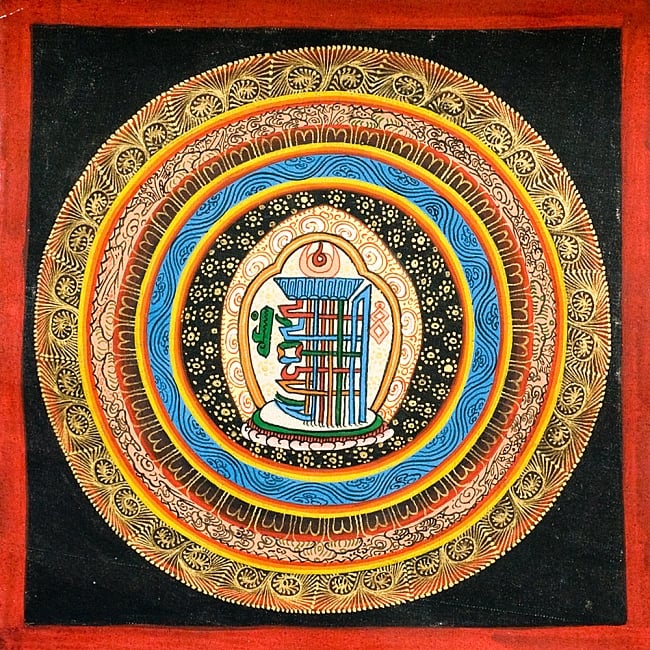 タンカ -ナムチュワンデンマンダラ（十字真言）の写真1枚目です。全体図ですタンカ,マンダラ,曼荼羅,手描きのタンカ