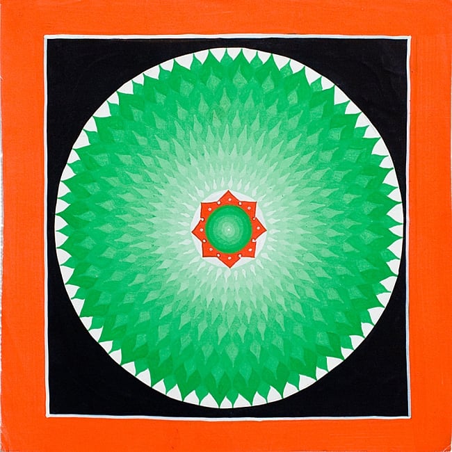 〔一点物〕タンカ -ロータスマンダラ　(薄緑)の写真1枚目です。全体図ですタンカ,仏画,マンダラ,チベット,曼荼羅,手描き