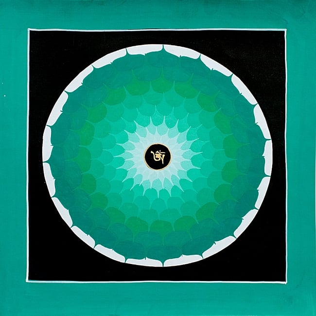 タンカ -ロータスマンダラ　(緑)の写真1枚目です。全体図ですタンカ,マンダラ,曼荼羅,手描きのタンカ