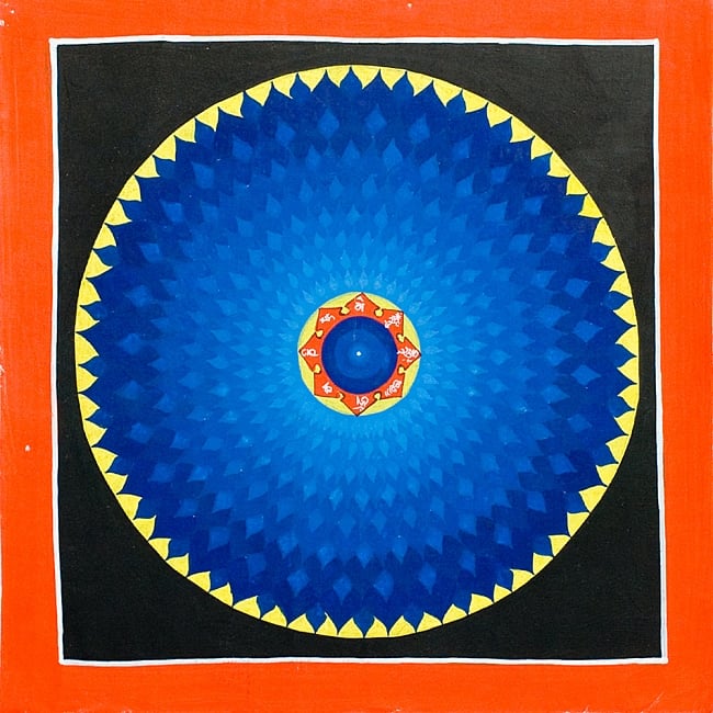 タンカ -ロータスマンダラ　(青)の写真1枚目です。全体図ですタンカ,マンダラ,曼荼羅,手描きのタンカ