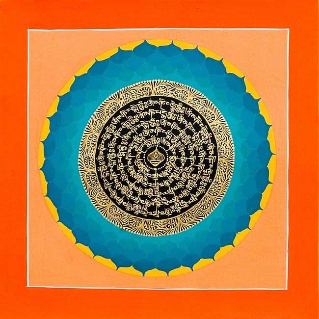 タンカ -ロータスと金字マンダラの写真タンカ,マンダラ,曼荼羅,手描きのタンカ