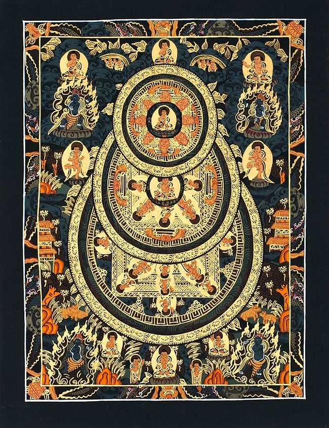 タンカ -種子マンダラ　縦横39x30の写真1枚目です。全体図ですタンカ,マンダラ,曼荼羅,手描きのタンカ
