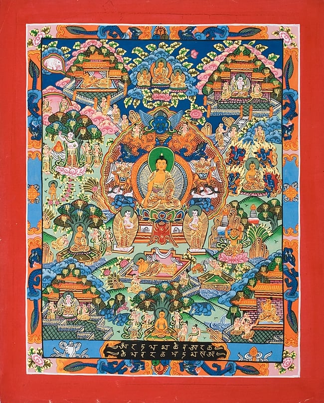 〔一点物〕タンカ -薬師瑠璃光王仏　縦横41x33の写真1枚目です。全体図ですタンカ,仏画,マンダラ,チベット,曼荼羅,手描き