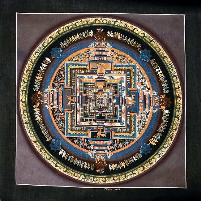 〔一点物〕タンカ -カーラチャクラマンダラ(茶)　縦横39x39の写真1枚目です。全体図ですカーラチャクラ,タンカ,仏画,マンダラ,チベット,曼荼羅,手描き