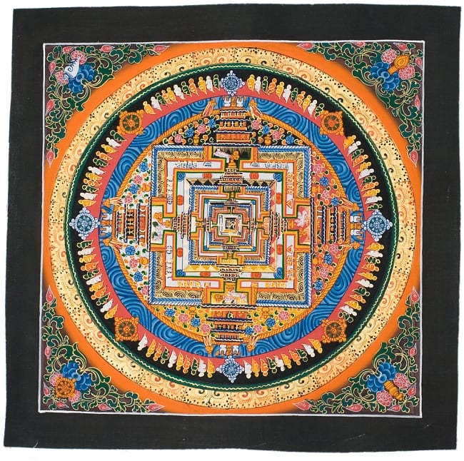 タンカ -カーラチャクラマンダラ(橙)　縦横31x31の写真1枚目です。全体図ですタンカ,マンダラ,曼荼羅,手描きのタンカ