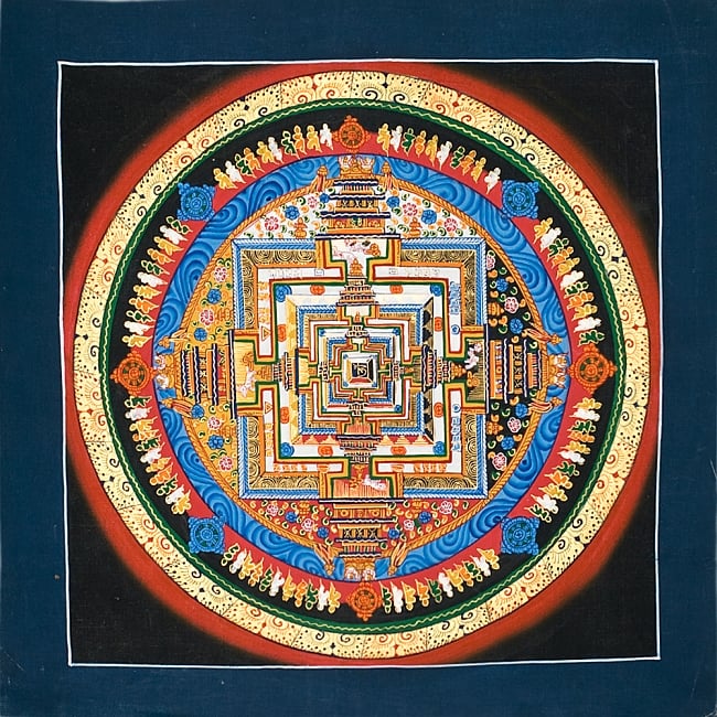 タンカ -カーラチャクラマンダラ(赤)　縦横32x32の写真1枚目です。全体図ですタンカ,マンダラ,曼荼羅,手描きのタンカ
