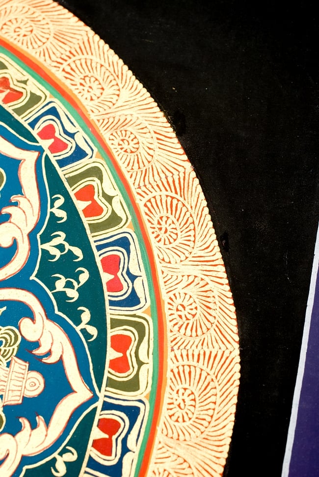 タンカ-　七吉祥とオンマニペメフムのマンダラ(青)　縦横35x35 6 - 別アングルです