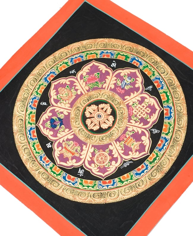 タンカ -七吉祥とヴィシュヴァ・ヴァジュラのマンダラ(紫)　縦横36x36 8 - 別アングルです