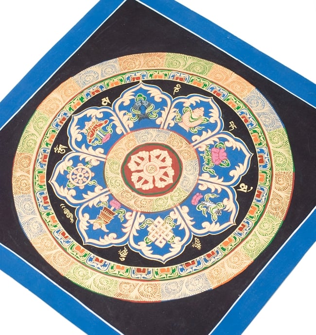 タンカ -七吉祥とヴィシュヴァ・ヴァジュラのマンダラ(青)　縦横34x34 7 - 別アングルです