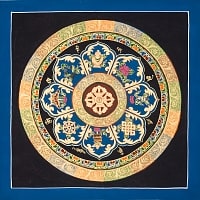 タンカ -七吉祥とヴィシュヴァ・ヴァジュラのマンダラ(青)　縦横34x34の商品写真