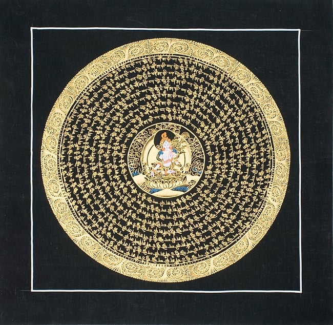 タンカ -ホワイトターラー　縦横37x37の写真1枚目です。全体図ですタンカ,マンダラ,曼荼羅,手描きのタンカ