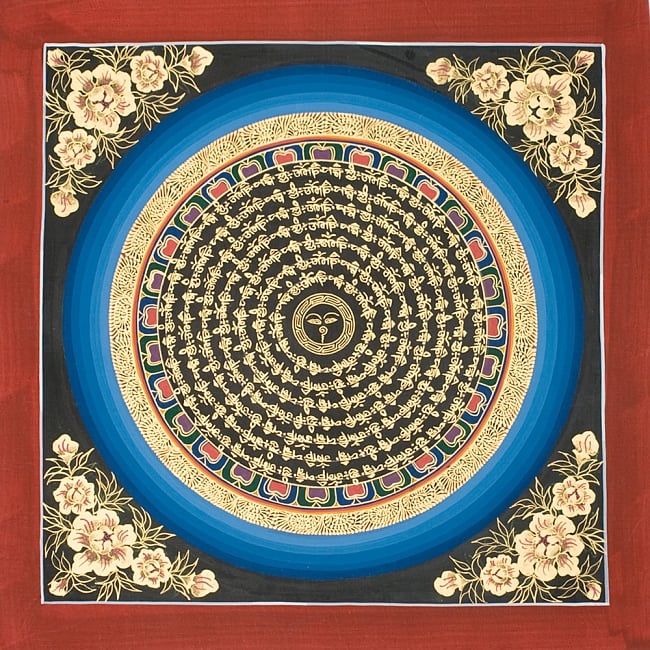 タンカ -ブッダアイのマンダラ(青)　縦横33x33の写真1枚目です。全体図ですタンカ,マンダラ,曼荼羅,手描きのタンカ