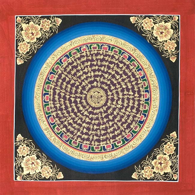 タンカ -七吉祥シャンカのマントラ　縦横33x33の写真1枚目です。全体図ですタンカ,マンダラ,曼荼羅,手描きのタンカ