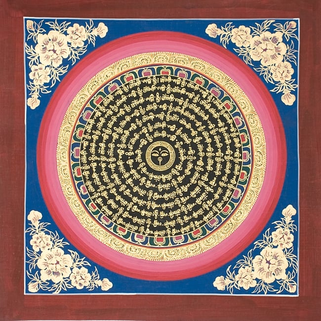 タンカ -ブッダアイ・マンダラ(赤)　縦横33x33の写真1枚目です。全体図ですタンカ,マンダラ,曼荼羅,手描きのタンカ
