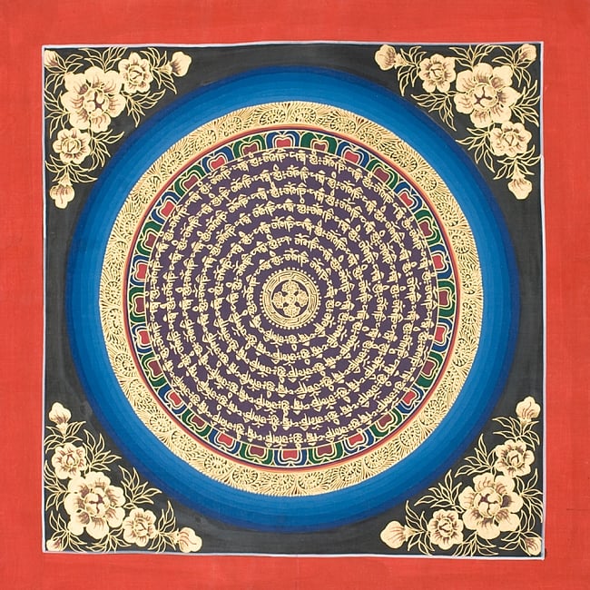 タンカ -ヴィシュヴァ・ヴァジュラのマンダラ(青)　縦横33x33の写真1枚目です。全体図ですタンカ,マンダラ,曼荼羅,手描きのタンカ