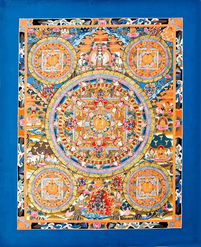 〔一点物〕タンカ -5マンダラ　48.5ｘ61.5の写真1枚目です。全体図ですタンカ,仏画,マンダラ,チベット,曼荼羅,手描き