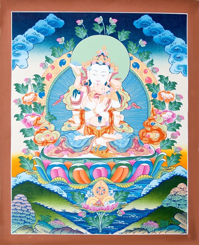 タンカ -法身普賢　51x67の写真1枚目です。全体図ですタンカ,マンダラ,曼荼羅,手描きのタンカ