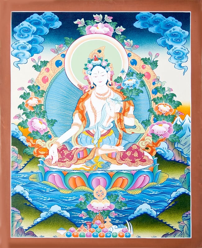 タンカ -　ホワイトターラー 51ｘ67の写真タンカ,マンダラ,曼荼羅,手描きのタンカ