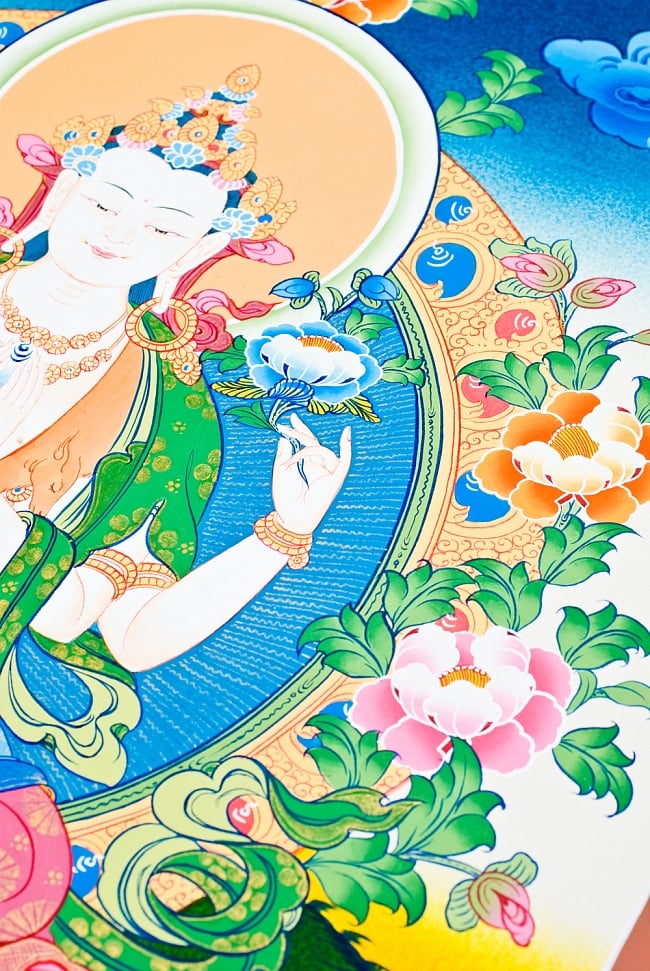 観音菩薩のタンカ、チベット 一点物〕タンカ - 六字咒観音菩薩像 51x67 の通販[送料無料