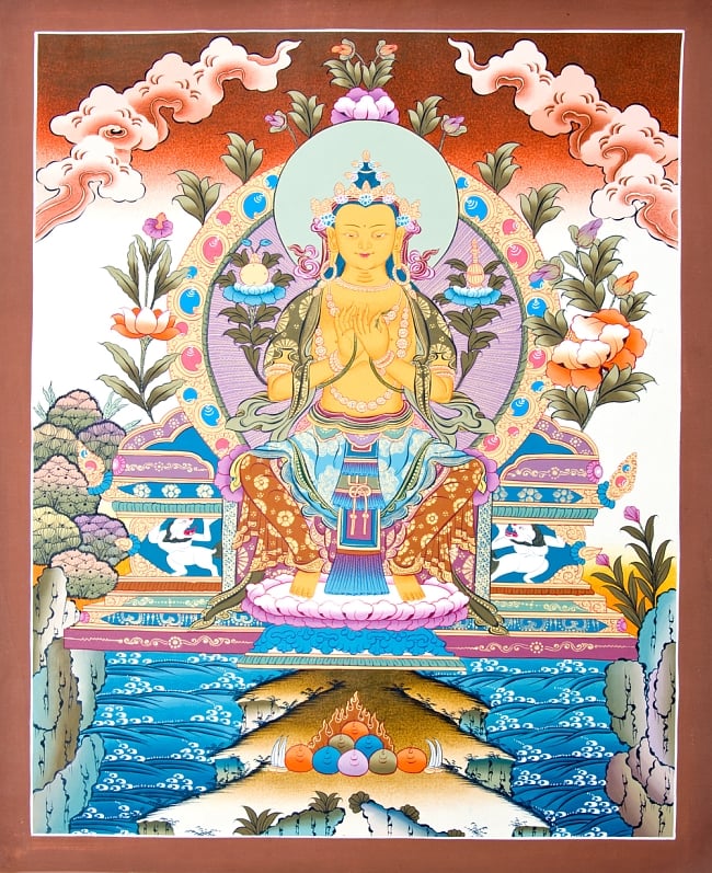〔一点物〕タンカ -　弥勒菩薩 51ｘ67の写真1枚目です。全体図です弥勒菩薩,タンカ,仏画,マンダラ,チベット,曼荼羅,手描き