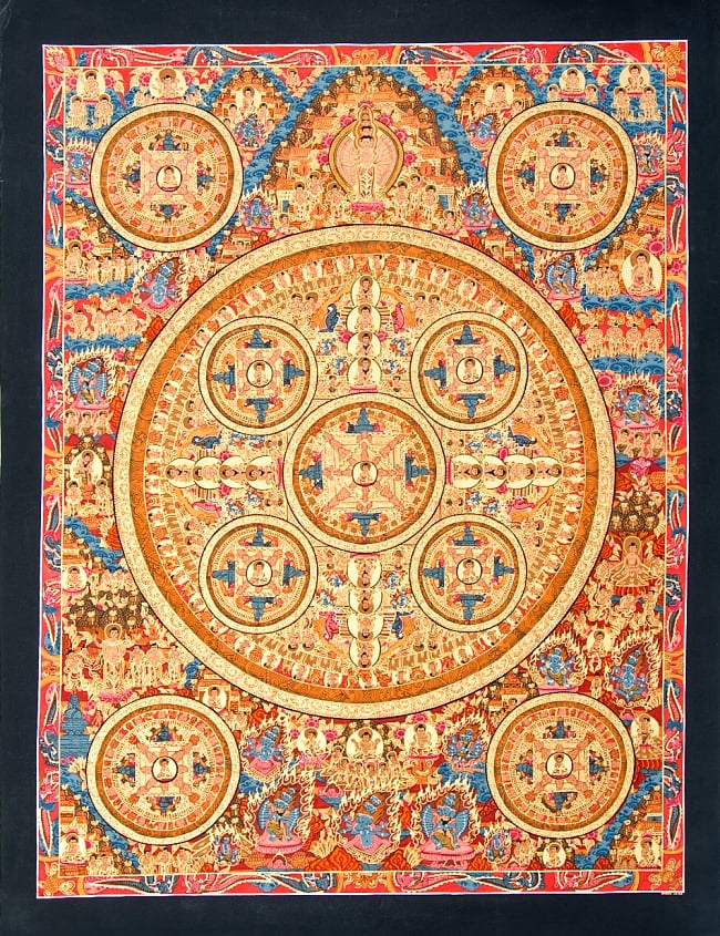 煌めくタンカ - 10マンダラ　71.5ｘ92の写真1枚目です。全体図ですタンカ,マンダラ,曼荼羅,手描きのタンカ