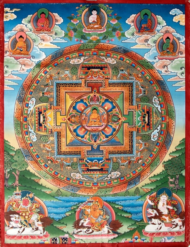 〔一点物〕タンカ - 阿しゅく如来 - アクショービヤ・マンダラ[68x50cm]の写真1枚目です。全体図です阿しゅく如来,タンカ,仏画,マンダラ,チベット,曼荼羅,手描き