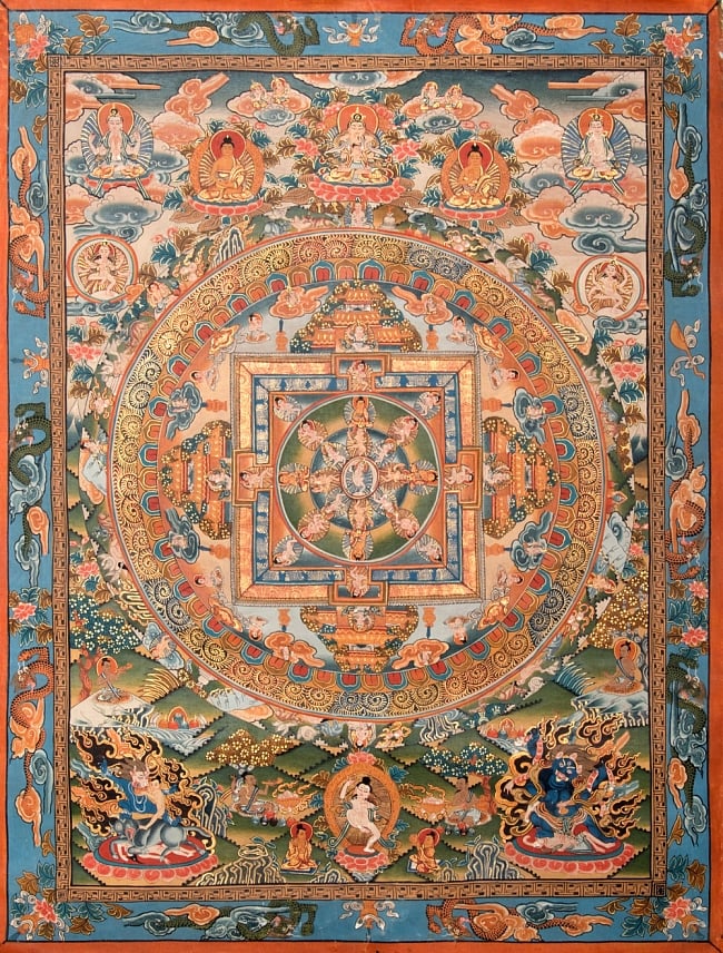 〔一点物〕タンカ-法身普賢　ダルマカーヤ・サマンタ・バドゥラ・マンダラ[63x48cm]の写真1枚目です。全体図です法身普賢,タンカ,仏画,マンダラ,チベット,曼荼羅,手描き