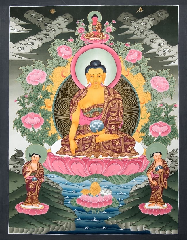 〔一点物〕タンカ - 阿しゅく如来 - アクショービヤ・マンダラ[60.5x47cm]の写真阿しゅく如来,タンカ,仏画,マンダラ,チベット,曼荼羅,手描き