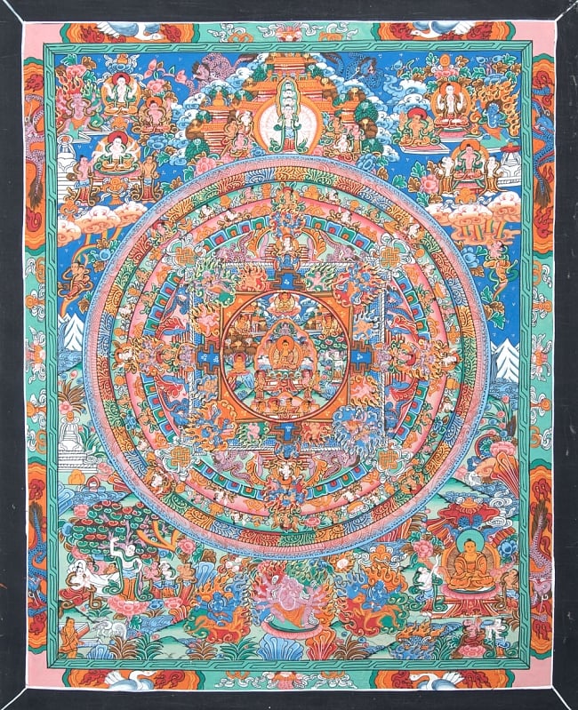 〔一点物〕タンカ - 観音菩薩 - アヴァローキテシュワラ・マンダラ[55x45cm]の写真1枚目です。全体図です観音菩薩 ,タンカ,仏画,マンダラ,チベット,曼荼羅,手描き