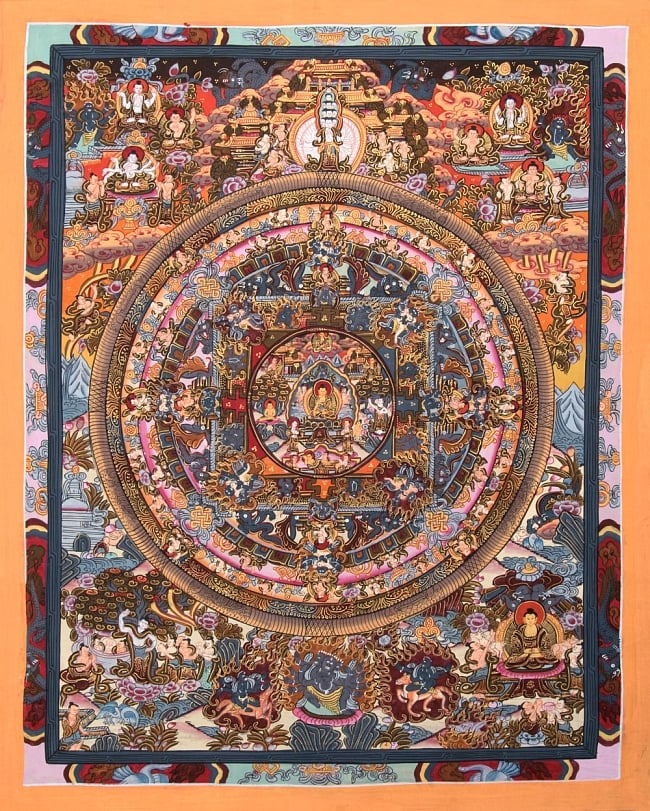 〔一点物〕タンカ-釈迦如来マンダラ[56x44cm]の写真1枚目です。全体図です釈迦如来,タンカ,仏画,マンダラ,チベット,曼荼羅,手描き