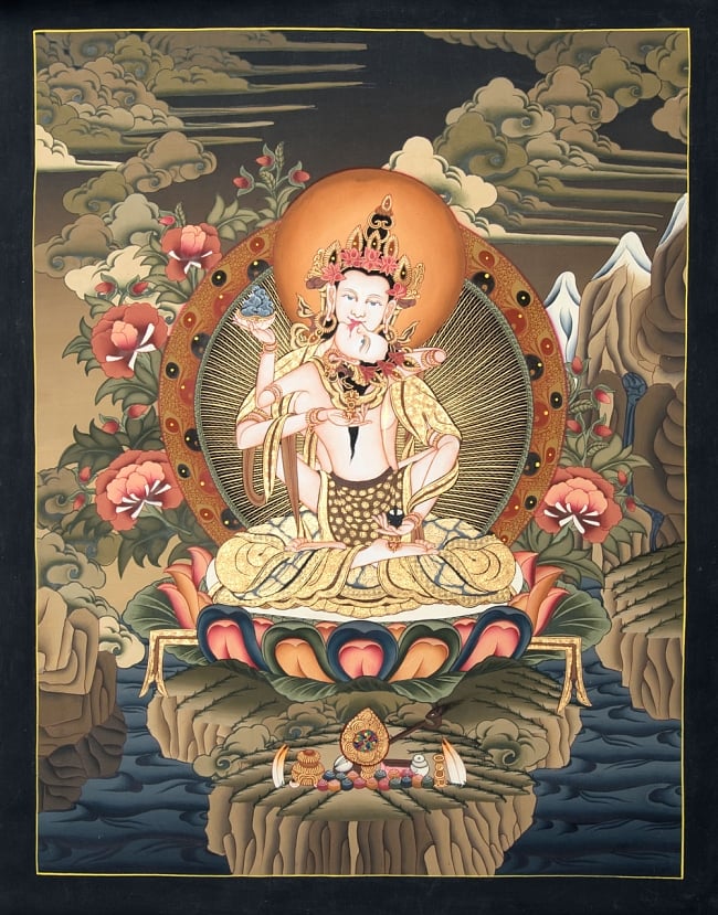 〔一点物〕タンカ - 法身普賢　ダルマカーヤ・サマンタ・バドゥラ[65x43.5cm]の写真1枚目です。全体図ですタンカ,仏画,マンダラ,チベット,曼荼羅,手描き