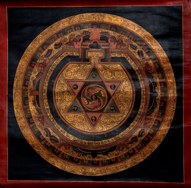 〔一点物〕オイルペイント・タンカ-梵字[39x39cm]の写真1枚目です。全体図ですタンカ,仏画,マンダラ,チベット,曼荼羅,手描き