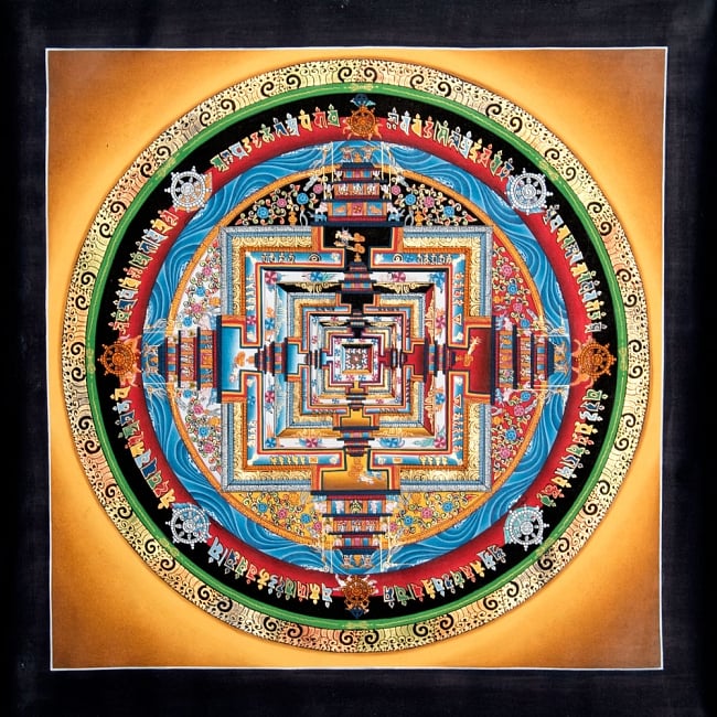 〔一点物〕タンカ - カーラチャクラ・マンダラ[35.5x36cm]の写真1枚目です。全体図ですタンカ,仏画,マンダラ,チベット,曼荼羅,手描き