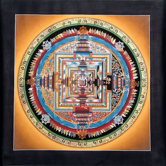 〔一点物〕タンカ - カーラチャクラ・マンダラ[37x37cm]の写真1枚目です。全体図ですタンカ,仏画,マンダラ,チベット,曼荼羅,手描き