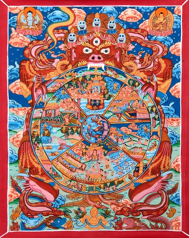 〔一点物〕タンカ-Wheel of Existance[41x32cm]の写真1枚目です。全体図ですタンカ,仏画,マンダラ,チベット,曼荼羅,手描き