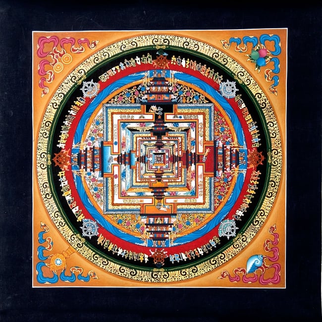〔一点物〕タンカ - カーラチャクラ・マンダラ[32x31.5cm]の写真1枚目です。全体図ですタンカ,仏画,マンダラ,チベット,曼荼羅,手描き