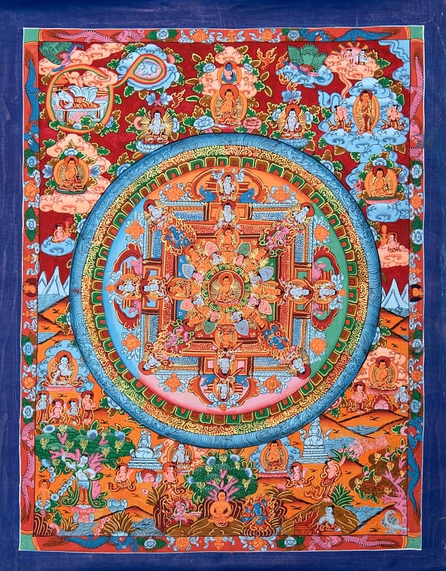 〔一点物〕タンカ-釈迦陀如来マンダラ[40x32.5cm]の写真1枚目です。全体図ですタンカ,仏画,マンダラ,チベット,曼荼羅,手描き