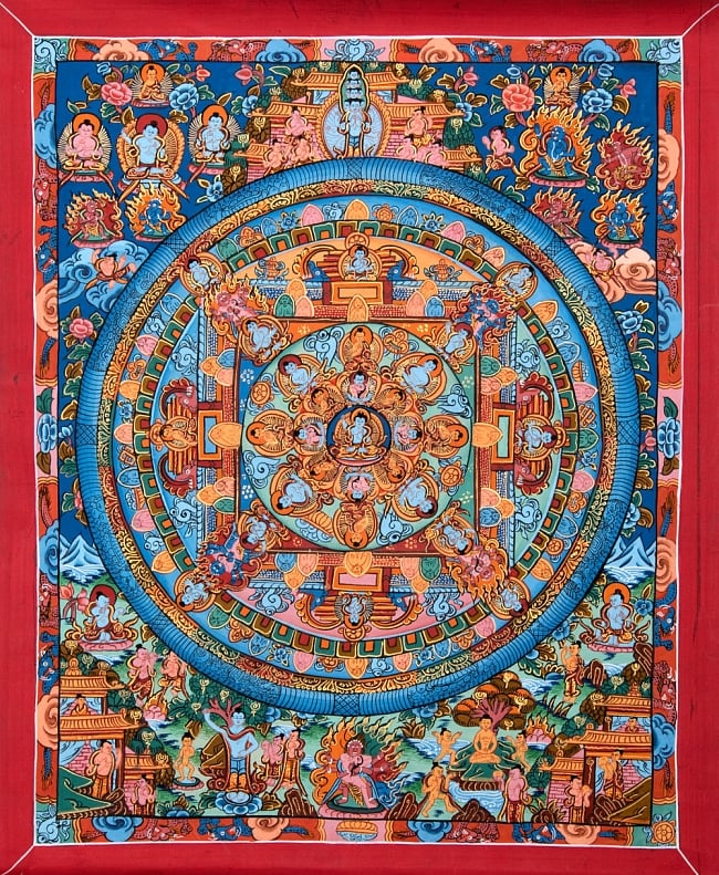 〔一点物〕タンカ-釈迦如来マンダラ[39.5x32cm]の写真1枚目です。全体図ですタンカ,仏画,マンダラ,チベット,曼荼羅,手描き