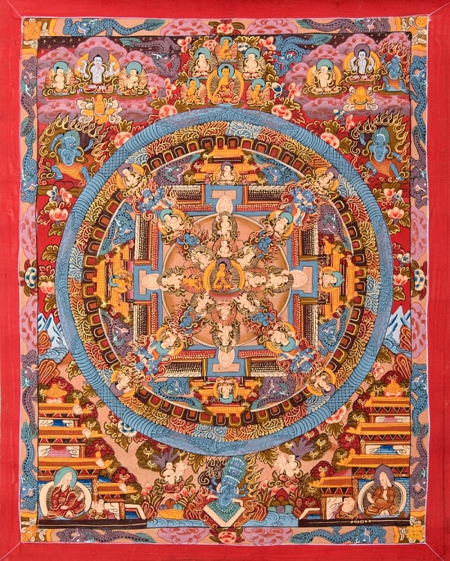 〔一点物〕タンカ-釈迦如来マンダラ[39x31cm]の写真1枚目です。全体図ですタンカ,仏画,マンダラ,チベット,曼荼羅,手描き