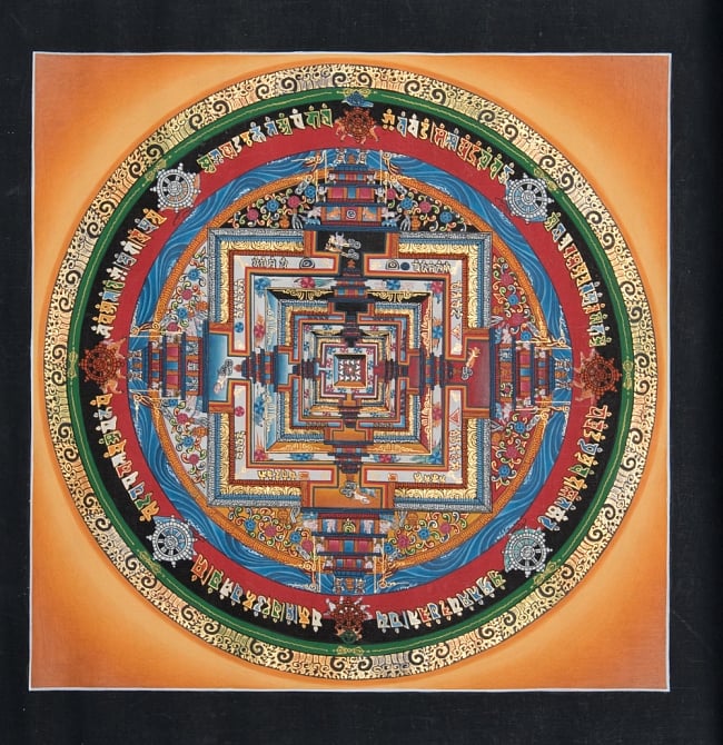 〔一点物〕タンカ - カーラチャクラ・マンダラ[31x30cm]の写真1枚目です。全体図ですタンカ,仏画,マンダラ,チベット,曼荼羅,手描き