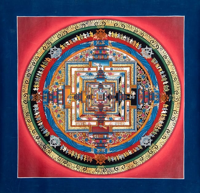 〔一点物〕タンカ - カーラチャクラ・マンダラ[30.5x30cm]の写真1枚目です。全体図ですタンカ,仏画,マンダラ,チベット,曼荼羅,手描き