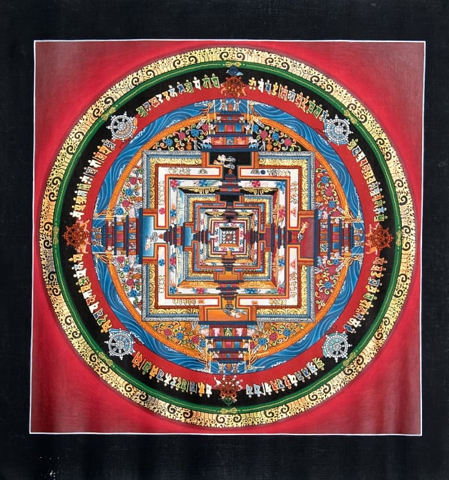 〔一点物〕タンカ - カーラチャクラ・マンダラ[31x30cm]の写真1枚目です。全体図ですタンカ,仏画,マンダラ,チベット,曼荼羅,手描き